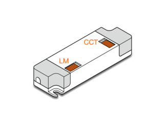 Light color or lumen can be selected either on the driver or on the luminaire; symbolic image. 